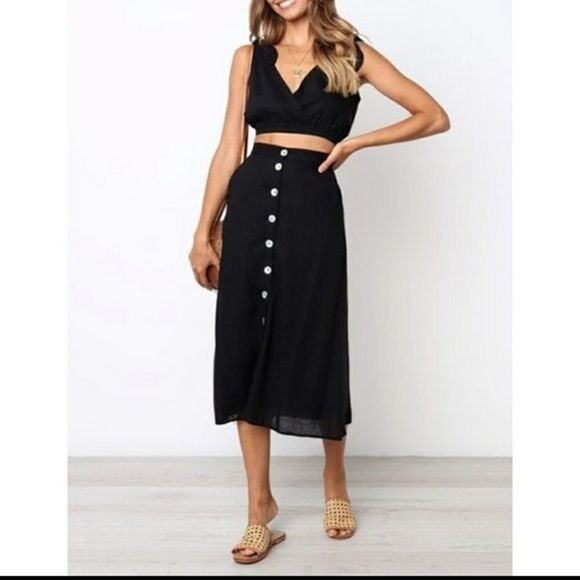Black Midi Skirt & Crop Top Set by Laklook Size L NWT 2 Piece Outfit - Picture 5 of 11